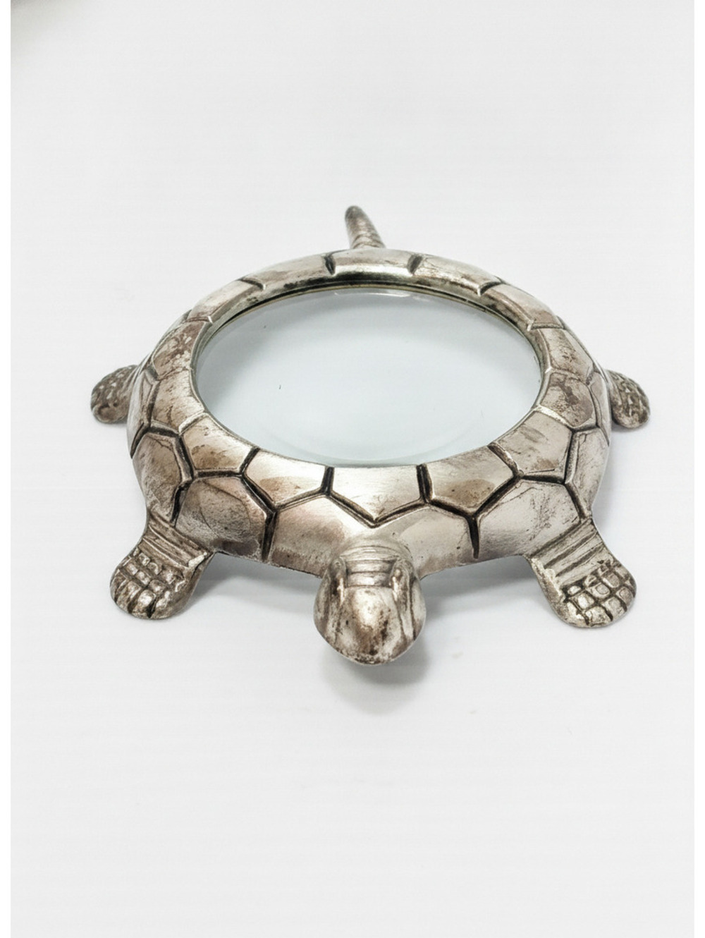 Vintage Silver Tone Turtle Shaped Magnifying Glass Decorative Paperweight